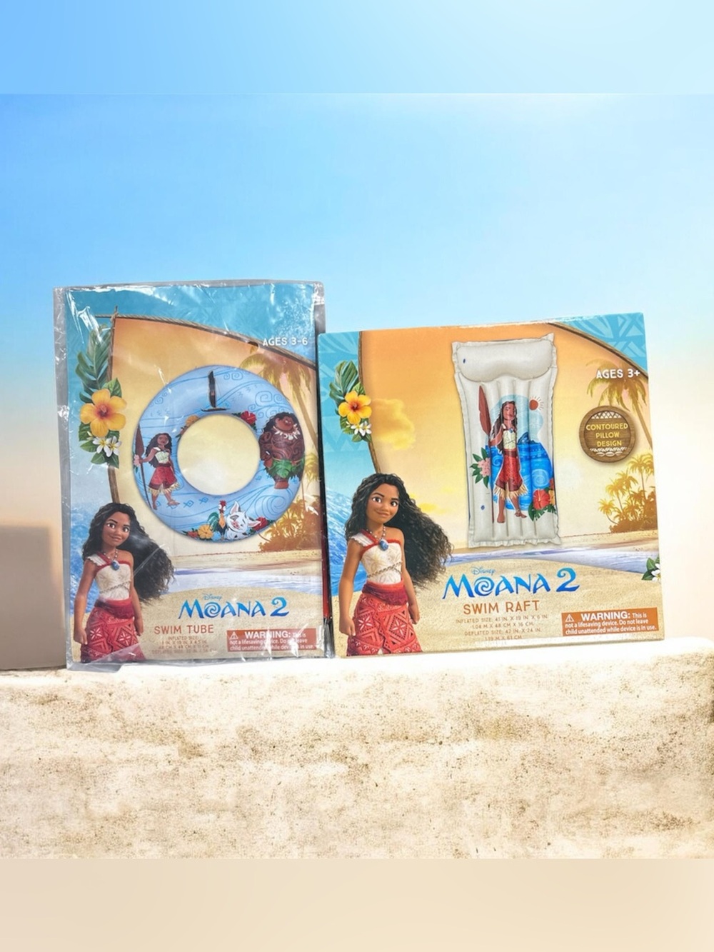 Disney Moana 2 Light Blue Swim Tube and White Swim Raft Set